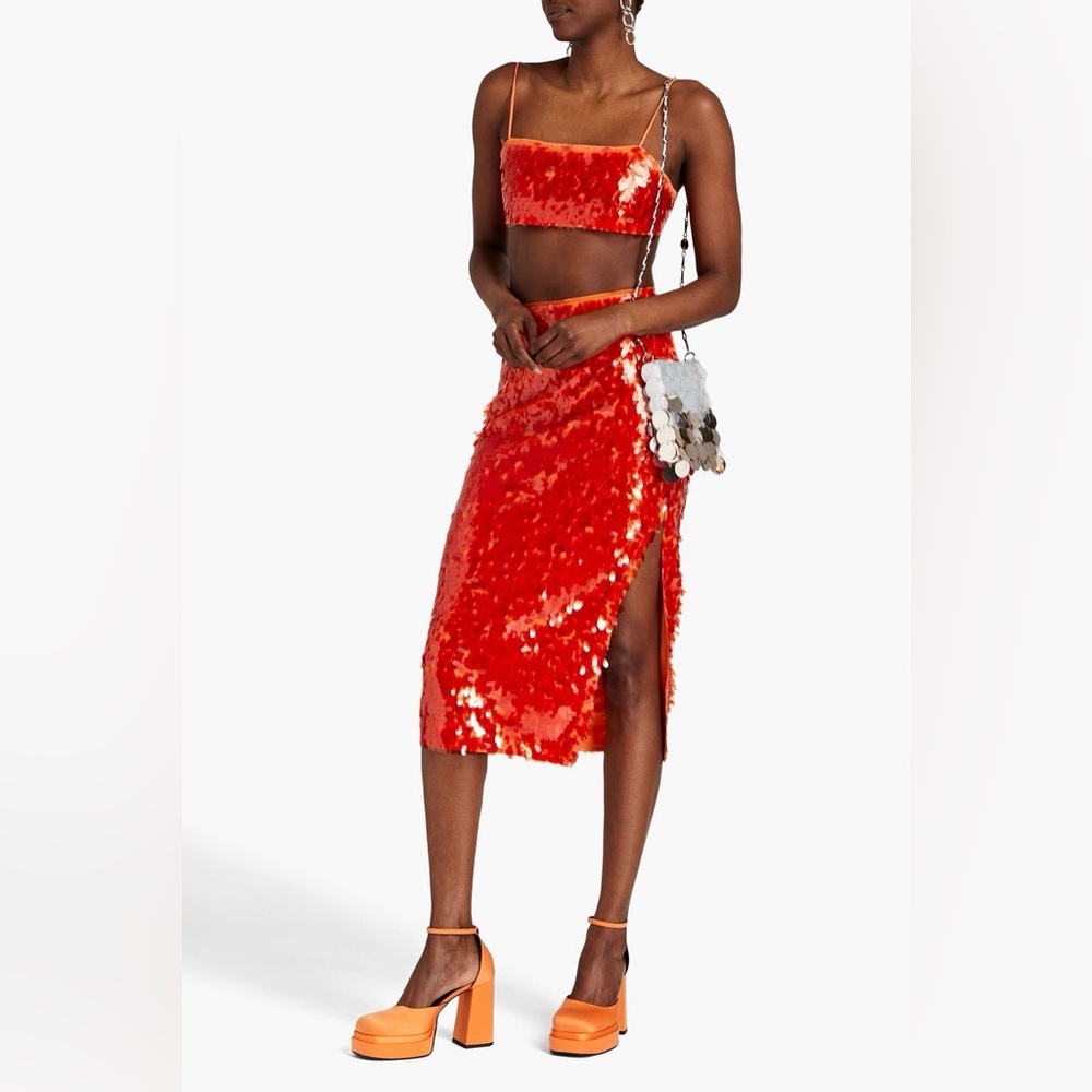 ROTATE Caitlin side-slit sequinned midi skirt & top